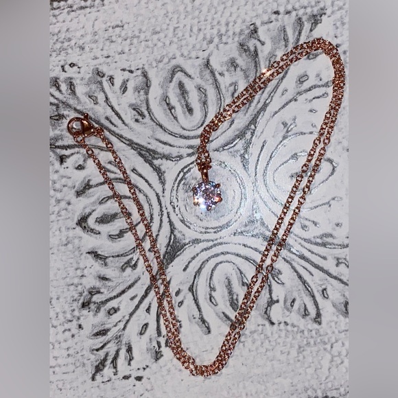 NWOT Simulated Diamond Solitaire Pendant- 18” Necklace-14 Karat Rose Gold Plated - Picture 4 of 16